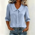thumbnail image 3 of GERsome 3/4 Sleeve Shirts for Women Button Down Crew Neck Collared Tops Casual Work Summer Blouses,Sky Blue,Size S, 3 of 9