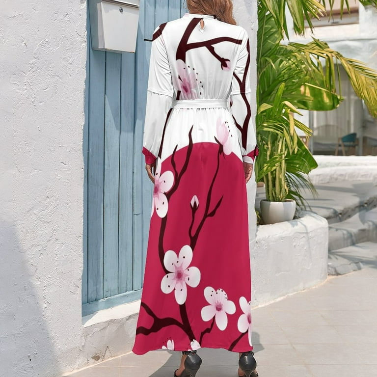 Japanese Cherry Blossom Sunset Long Dress Aesthetic clothing