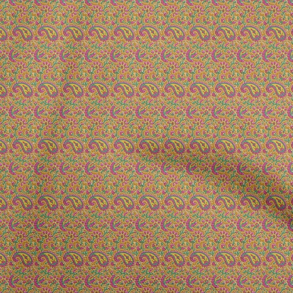 oneOone Viscose Chiffon Dark Mustard Fabric Paisley Quilting Supplies Print Sewing Fabric By The Yard 42 Inch Wide