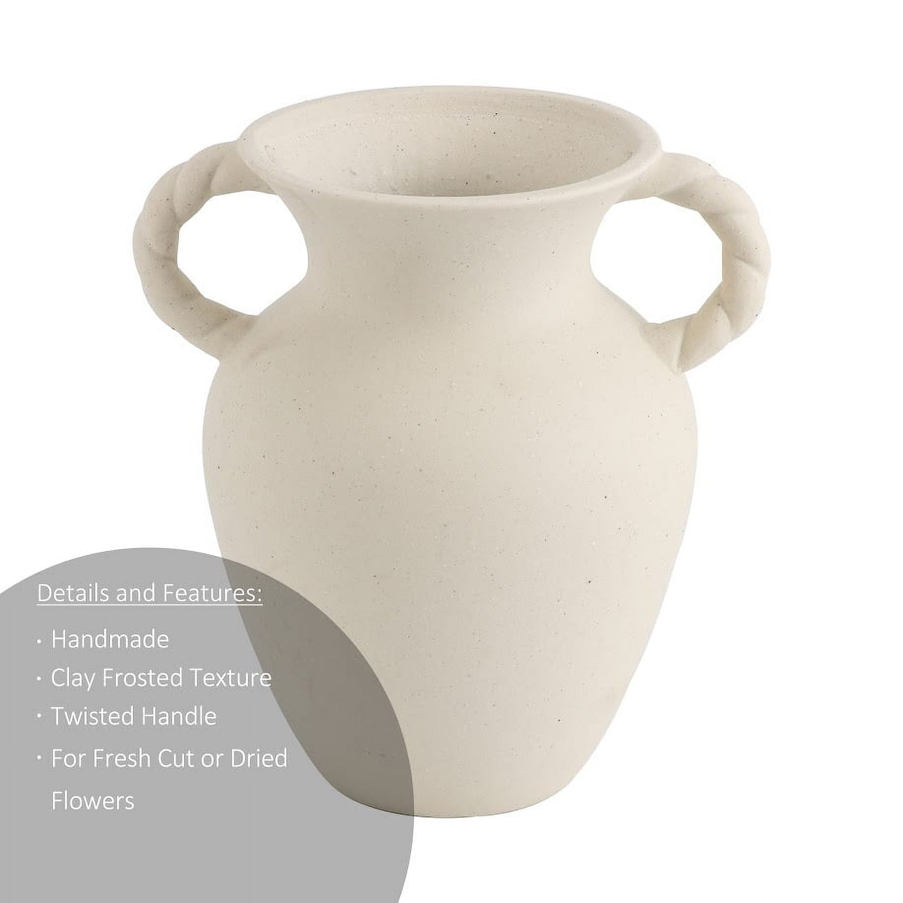 Home Decor Collection Sterling & Noble Home Off-White Ceramic Tabletop Vase with Knotted Design Handle, 10.87" Tall