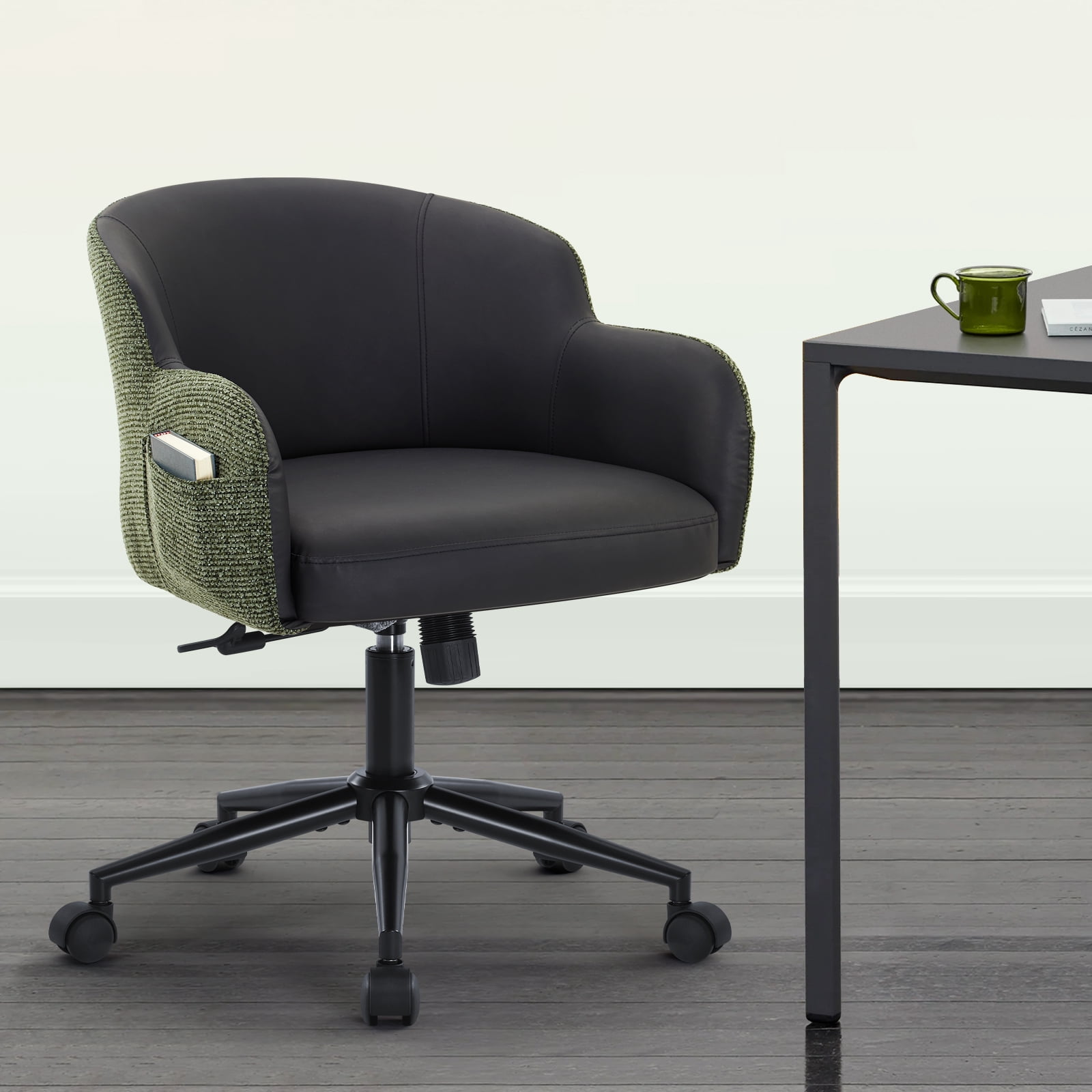Office Chair with Wheels and Arms, Height Adjustable Ergonomic Swivel Chair,  Chair for Home Office, Bedroom, Living Room Makeup