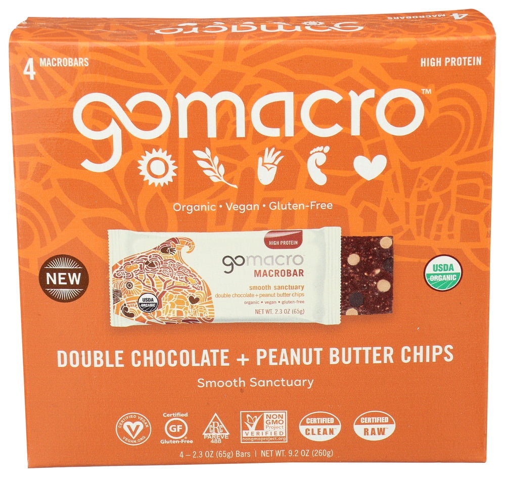 GoMacro MacroBar Organic Vegan Protein Bars Double Chocolate + Peanut