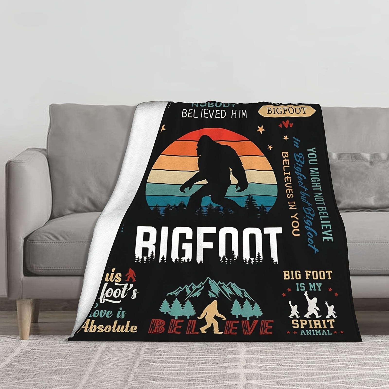 1 pc Bigfoot Camping Blanket Bigfoot Gifts for Men Women Big Foot Sasquatch Gifts Funny Idea for Bigfoot Lover Outdoor Camper Gifts Throw Blanket Bed Home Decor for All Seasons