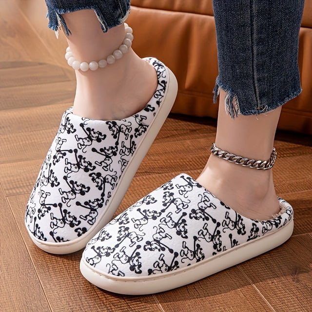 Mouse Printed Cotton Slippers, Cozy Warm Couple Home Slippers, Unisex, Non-Washable, Spring/Summer/Autumn/Winter
