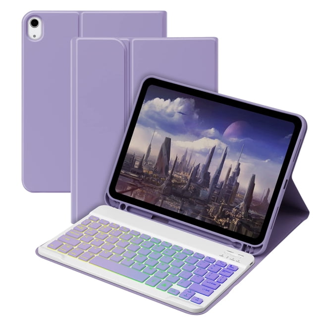 Funda con Teclado GOKOCO para iPad A16 11ª Generación 11 pulgadas 2025, 10ª Generación 10.9 pulgadas 2022, Funda con Teclado Inalámbrico y Soporte para Lápiz para iPad 10/11ª Generación - Lavanda