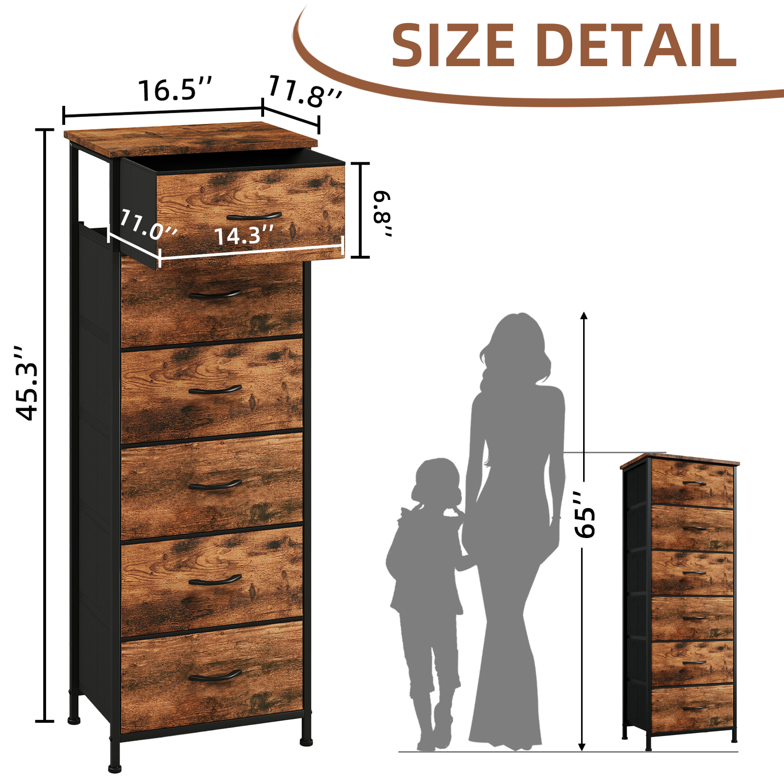 Eunos 6-Drawer Fabric Dresser, Wood Grain Print photo 2