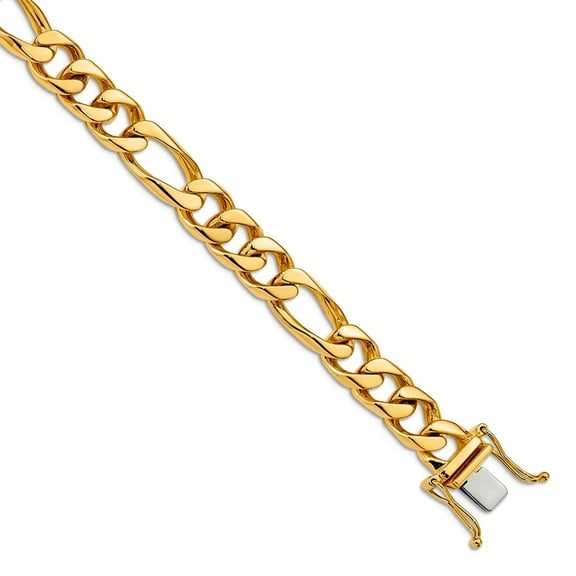 14k Yellow Gold Solid 9mm Hand Polished Figaro Link Chain Bracelet 8 Inch Lobster Claw Link Bracelet for Women and Men