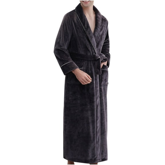 VANLOFE Unisex Warm Pajamas Household Clothes Solid Bathrobe Lengthened Night-robe Woman's Nightgown Casual Robes Black Robes Sleepwear for Woman 3XL
