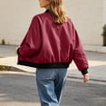 thumbnail image 3 of Women's Zip Up Bomber Jacket Loose Fit Long Sleeve Coat with Pockets Trendy Fall Outerwear for Daily Streetwear, 3 of 8