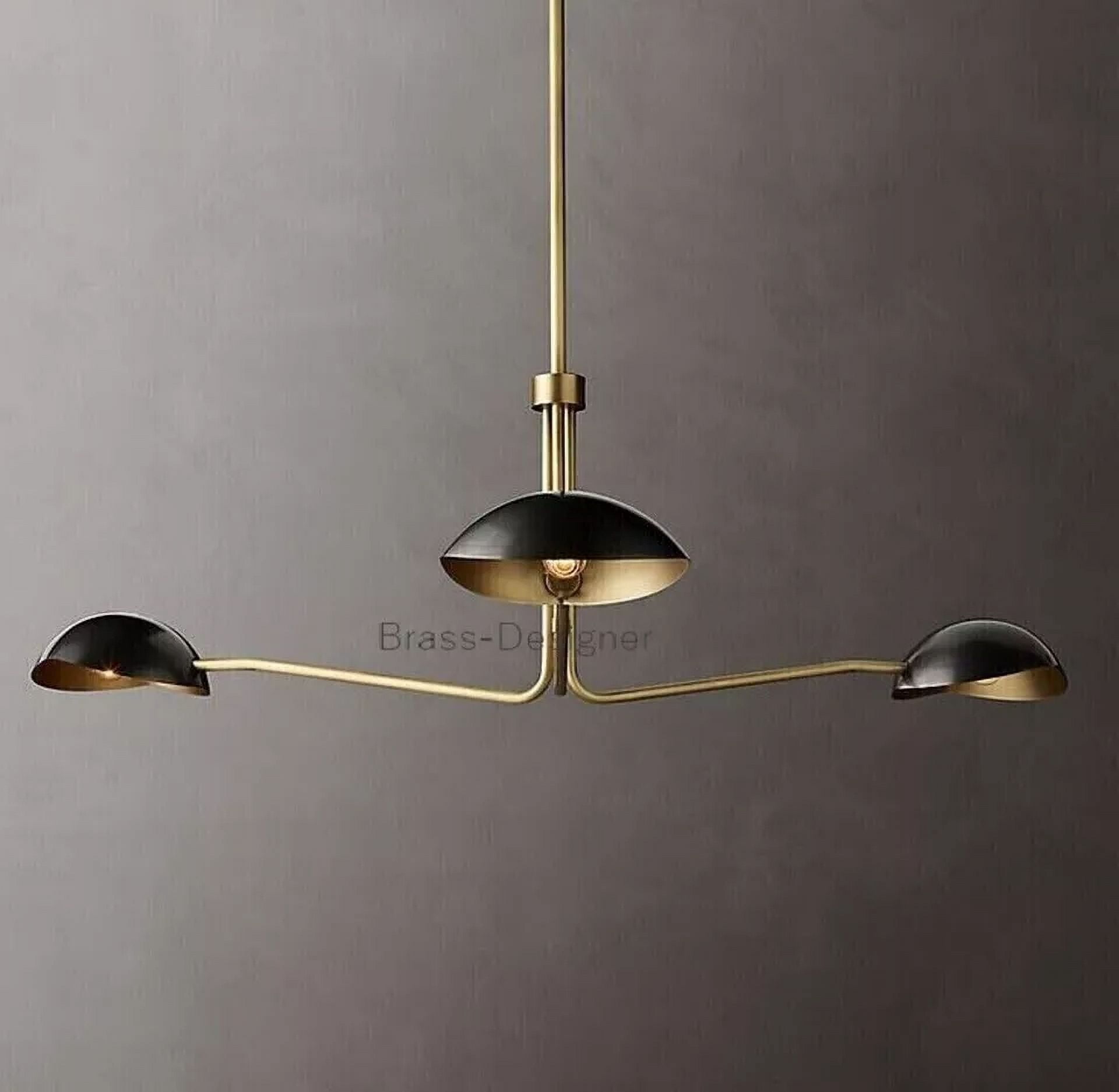 Mid Century Brass Black Shade Sputnik Italian Stilnovo Chandelier Antique Vintage Ceiling Fixture