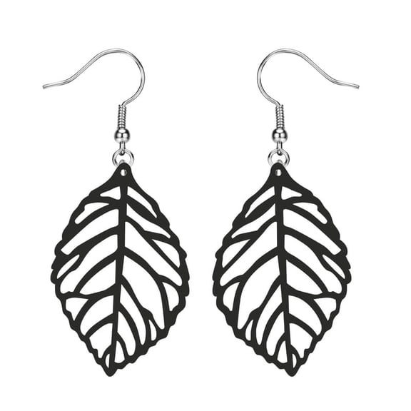 Women's Hollow Leaf Dangle Earrings Black Filigree Leaf Drop Earrings Lightweight Nature Inspired Boho Jewelry Gift for Women