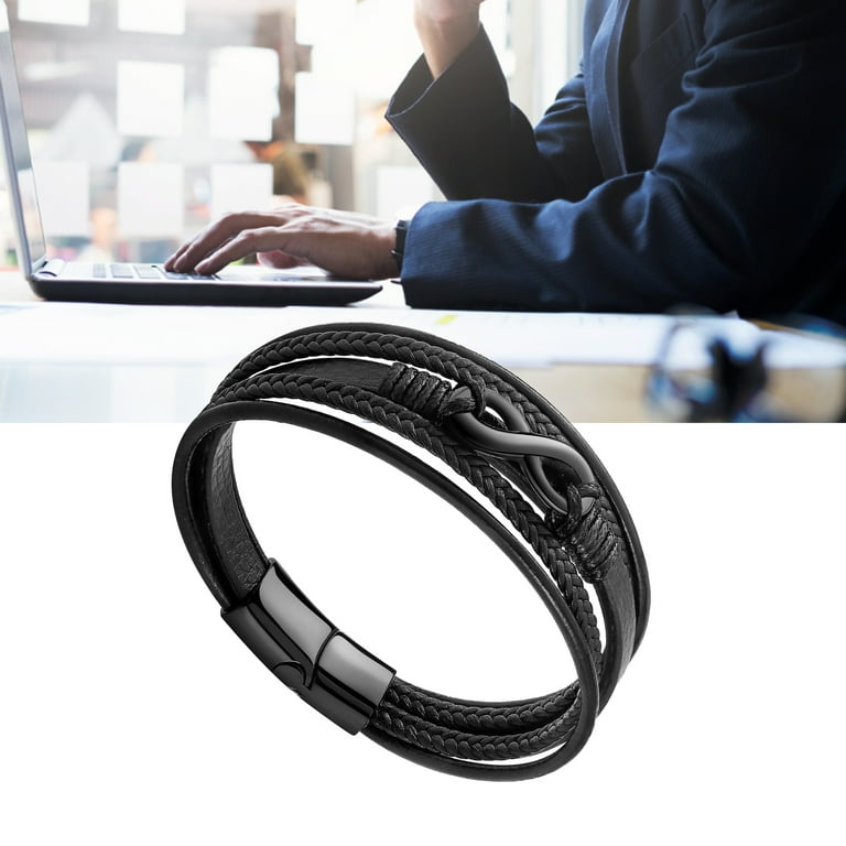 ブレスレット ROMANTINUER SN173 Multi Strand Bracelet ZX Multi Strand PU Bracelet Stainless Steel Magnetic Suction