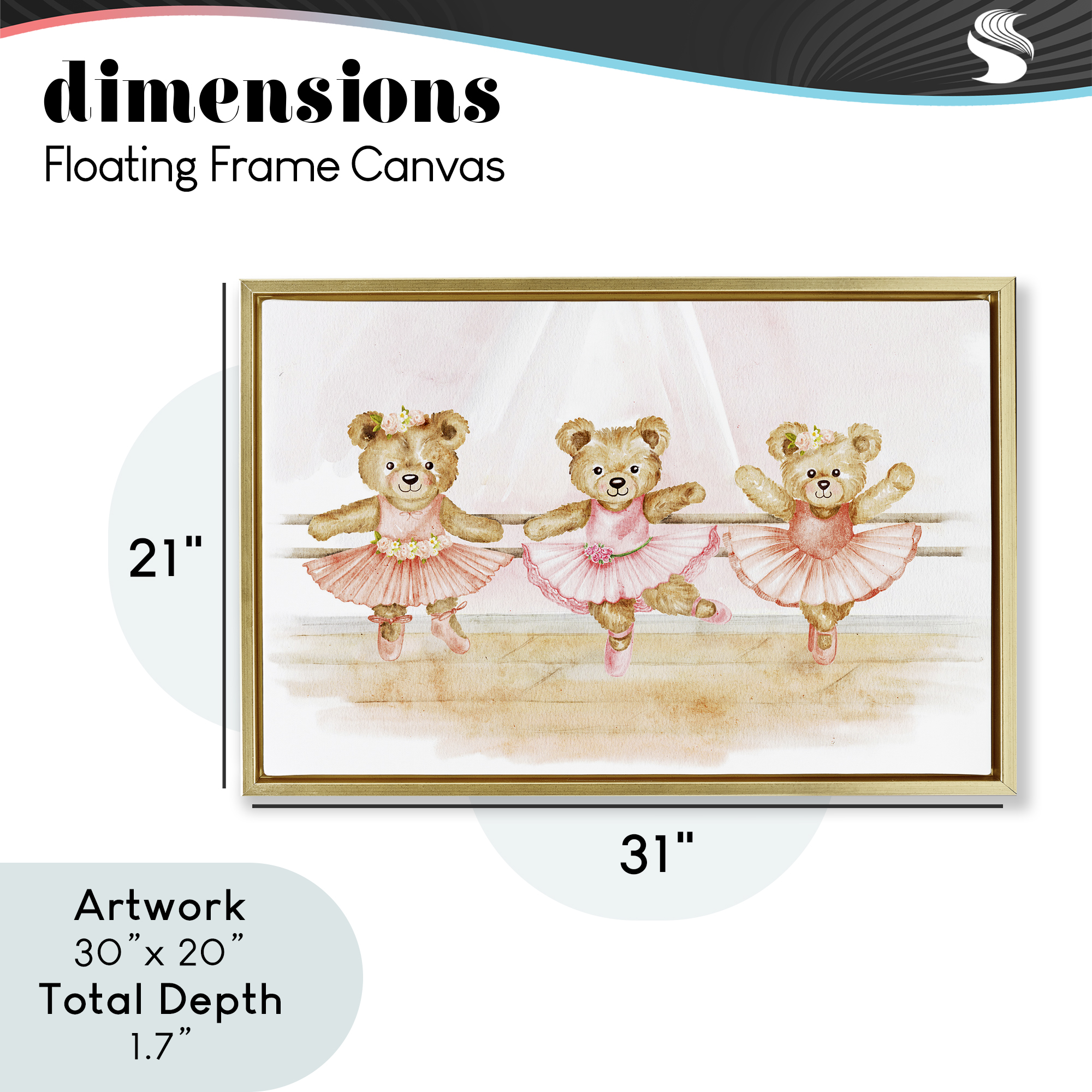 Ballet Teddies Triplet Gold Framed Floater Canvas Wall Art, design by Amy Hall
