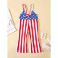 thumbnail image 3 of Seyurigaoka Toddler Baby Girl Independence Day Outfit Summer One Piece Strap Halter Outfit Striped Print Ribbed Bell Bottom Romper Jumpsuit, 3 of 8