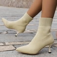 thumbnail image 4 of Cathalem Women's Ankle Boots Female Shoes Adult Womens Boots Leather Lace up Ladies Solid Color Simple Casual Knitted Breathable Socks High Heels Boots Leather Women 11 (White, 7.5), 4 of 7