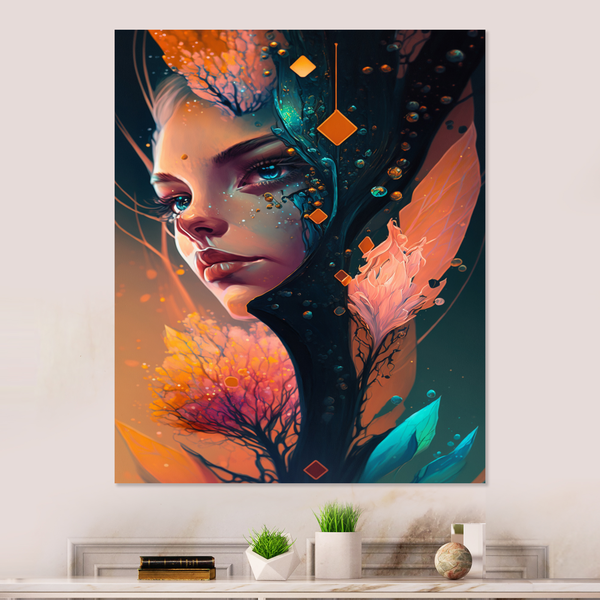 Designart Woman Face With Flowers In Hair III Canvas Wall Art