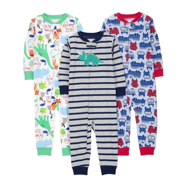 Pijama de algodón sin pies, ajuste ceñido, paquete de 3 unidades, 12 m