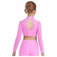 thumbnail image 3 of iixpin Big Girls Hip Hop Streetwear Sparkling Jazz Dance Crop Tops Mock Neck Cheerleading Dancing Clothes Pink 14, 3 of 6