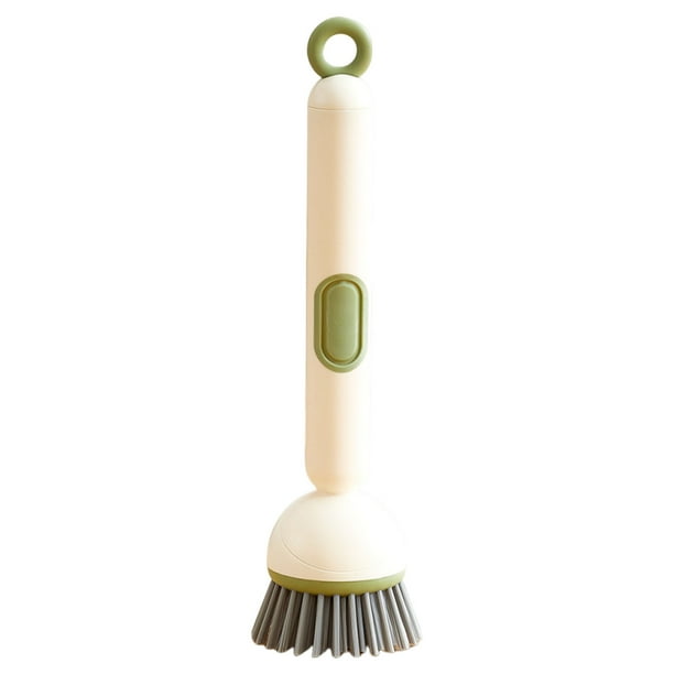 Cepillo de limpieza ajustable con dispensador de líquido 6 Mango ajustable y cabezal de fregado PET recargable Dispensador de jabón suave Ideal para la cocina y los utensilios de cocina