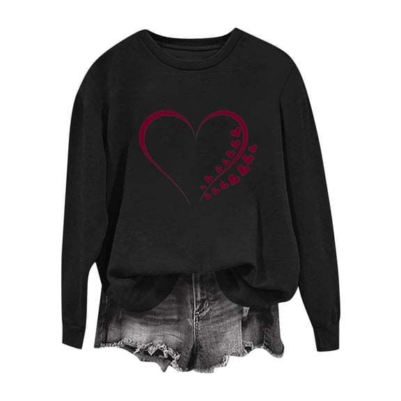 Valentines Sweatshirt for Women Funny Love Heart Graphic Shirts Casual Crewneck Holiday Pullover Long Sleeve Tops (L, Black)