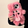thumbnail image 2 of Green Plush Phone Case for iPhone 12/12 Pro, Cute Funny Tongue Warm Furry Cases, 3D Cartoon Fuzzy Winter Protective Cover for Women Girls, 2 of 6
