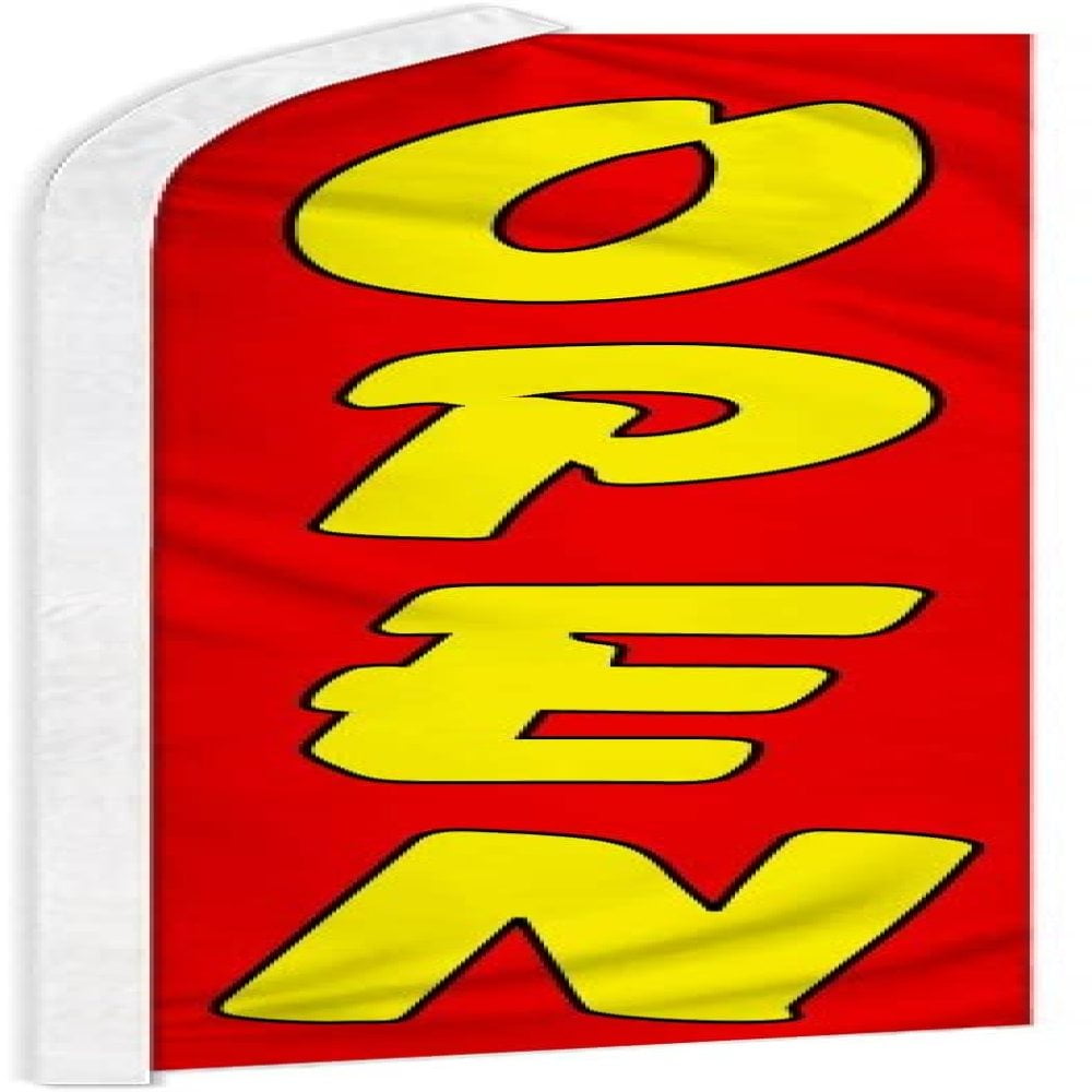 Windless Swooper Feather Flag Tall Banner Sign 3’ Wide TRADE INS WELCOME RED YEL 