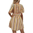 thumbnail image 4 of POINTERTECK Robe Femme Élégante Robe d'Été V-Cou à Manches Courtes Robe Décontractée Imprimé à Rayures Femmes Porter L, 4 of 6