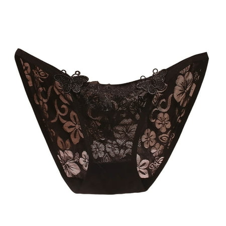 Zhyiniop Briefs Underwear for Women Panties Sensual Lingerie Transparent Ice Silk Thin Low Rise Cotton Crotch Lace Breathable Seamless Strappy Cutout Lightweight Black L
