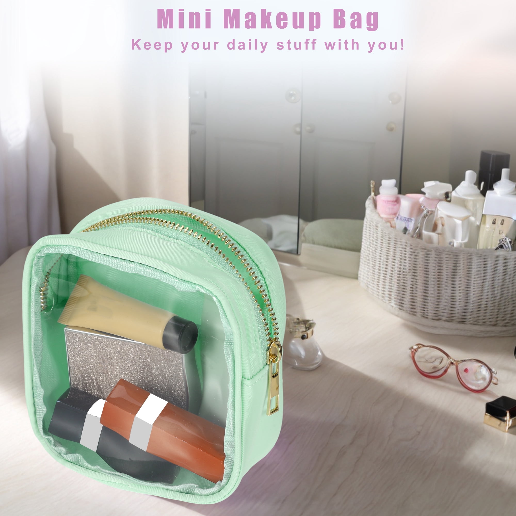 Unique Bargains 1Pc Clear Mini Waterproof Storage Makeup Bag Transparent Mint Green