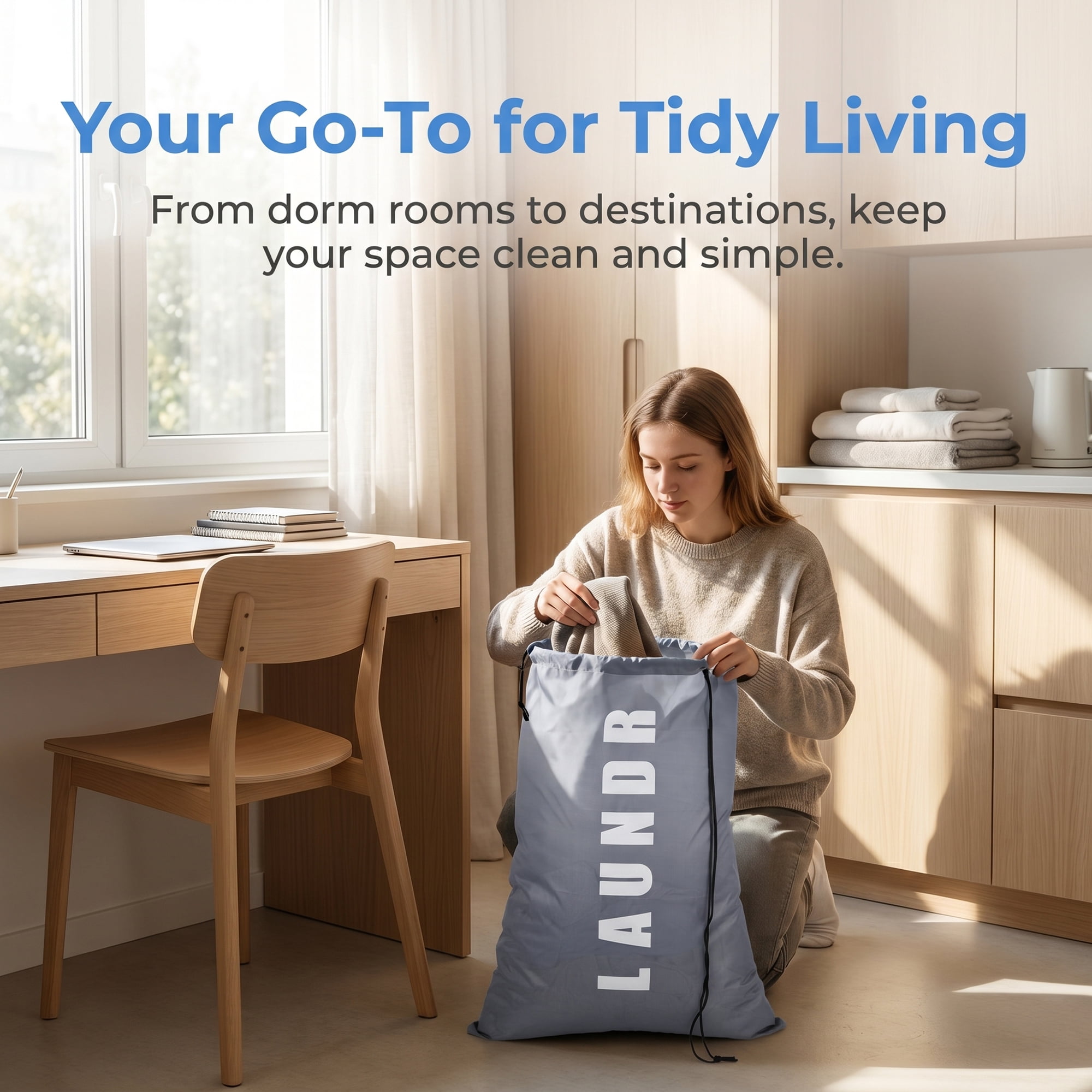 Unique Bargains 2Pcs Waterproof Wet Dry Travel Laundry Bag Gray-White 24" x 36.2"