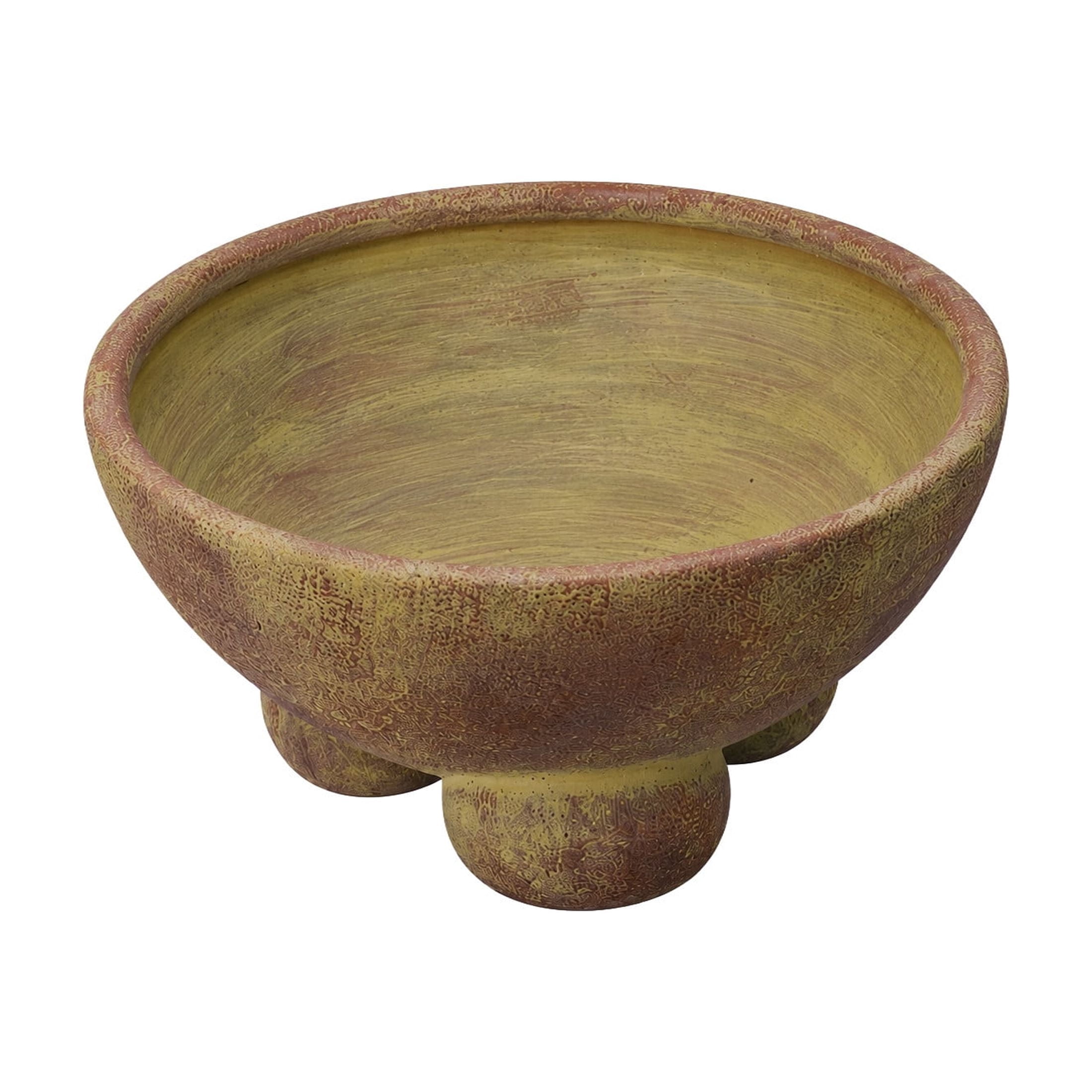 DecMode 11" Round Brown Ceramic Decorative Bowl with Yellow Shadings and Three Round Legs