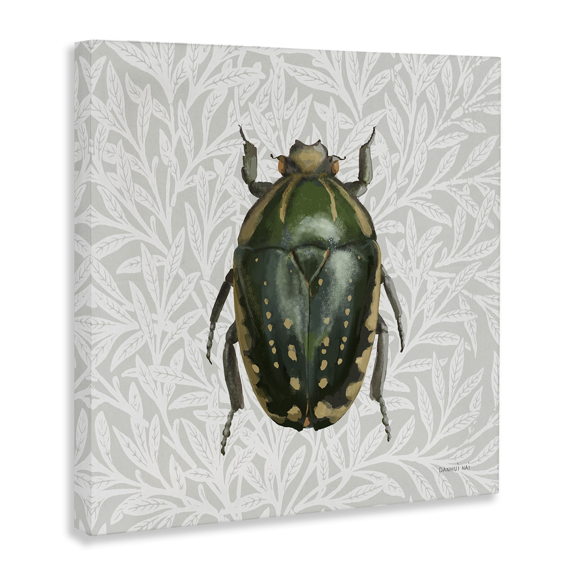 Stupell Industries Beetle with Botanical Pattern Animals & Insects Painting Gallery Wrapped Canvas Art Print Wall Art, 30 x 30