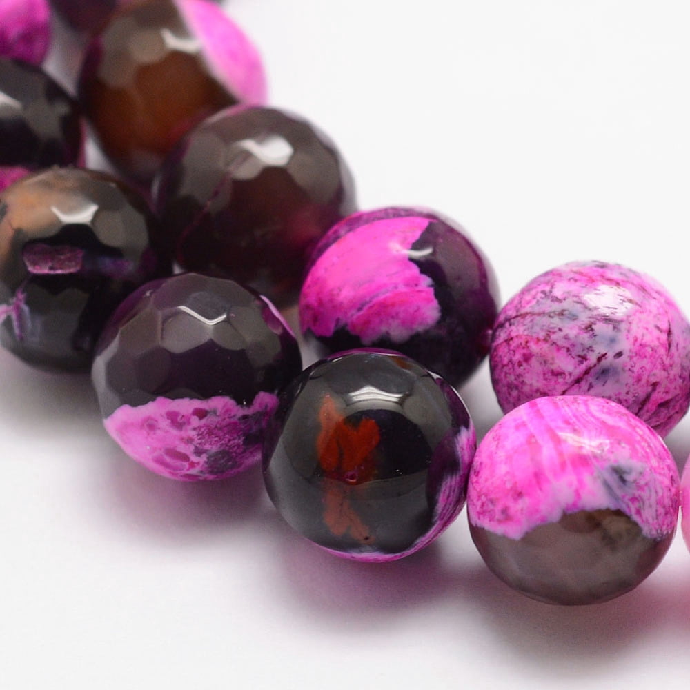 5Strand Natural Fire Crackle Agate Bead Strands Round Grade A Faceted Dyed & Heated Deep Pink 10mm Hole: 1mm 37pcs/strand 15 inch