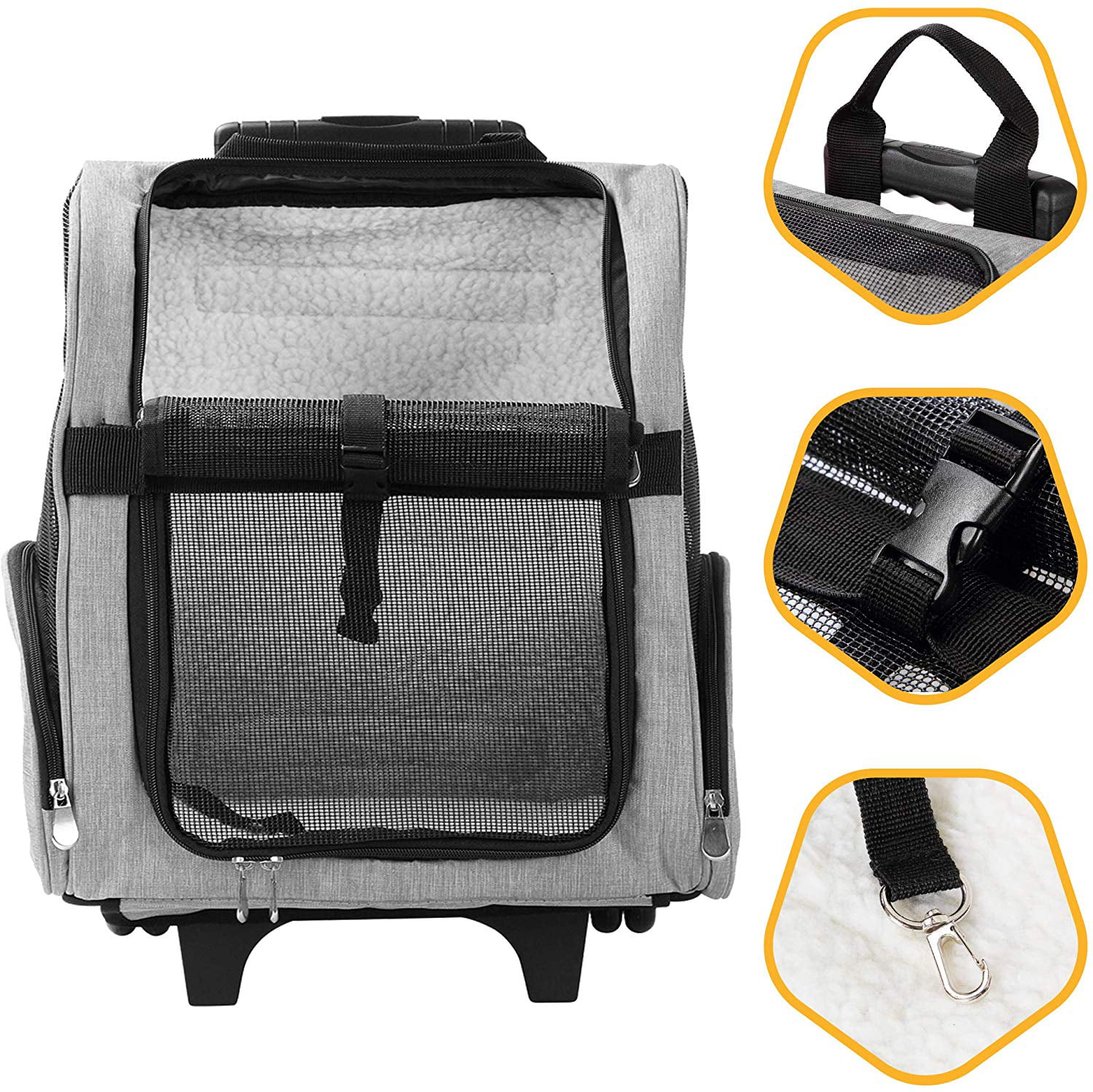 Kopeks Deluxe Backpack Pet Travel Carrier with Double Wheels - Black 