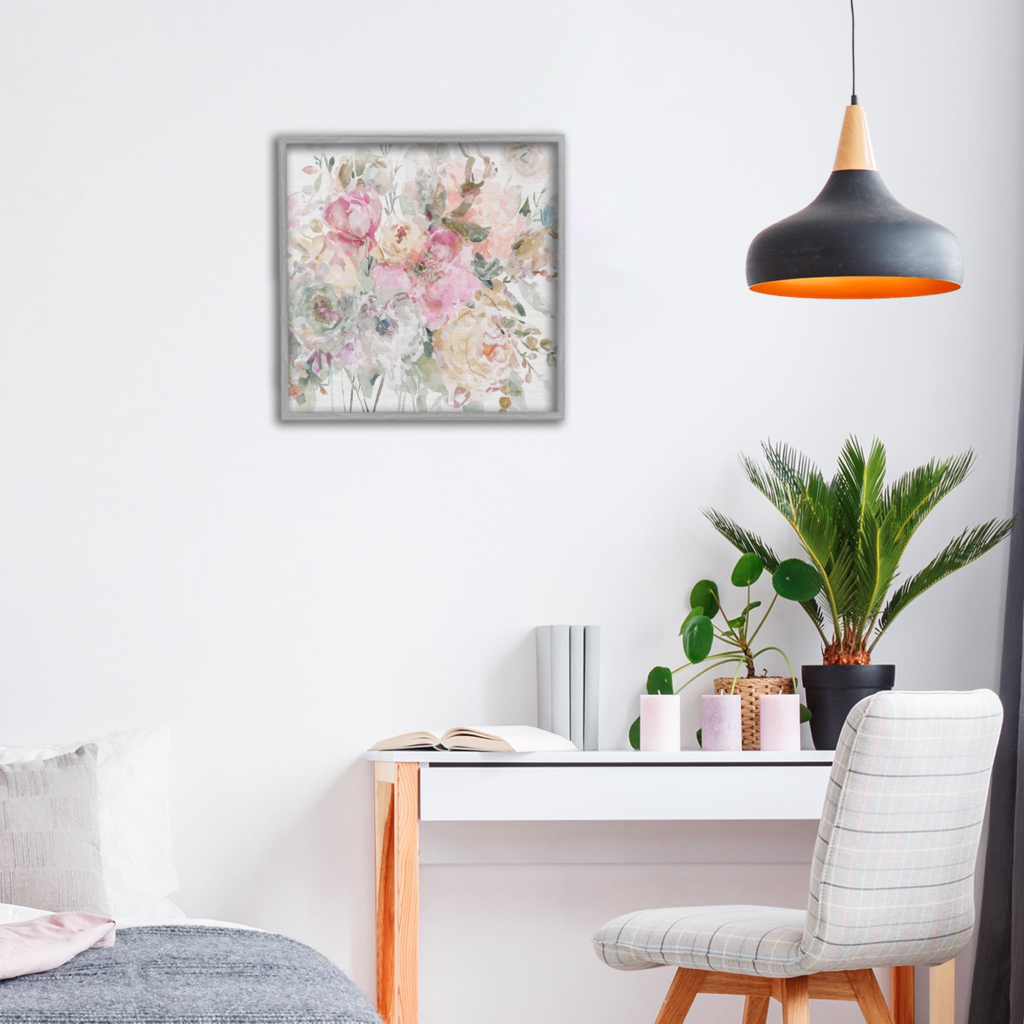 Stupell Industries Romantic Pastel Petals Gray Framed Giclee Art, design by Carol Robinson