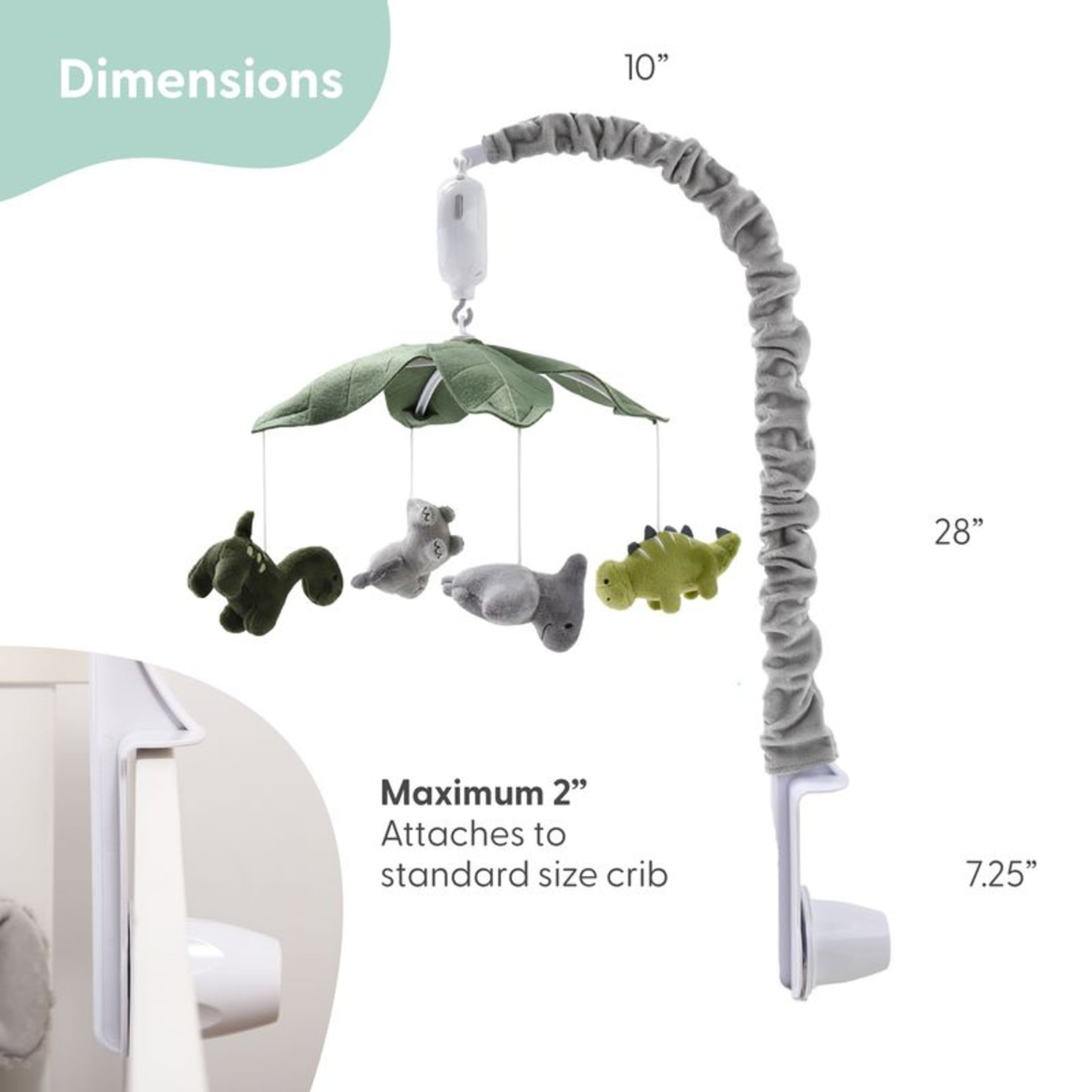 The Peanutshell Baby Crib Mobile for Boys or Girls, Dinosaur, Musical