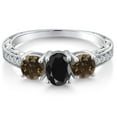 thumbnail image 3 of Gem Stone King 925 Sterling Silver Black Sapphire and Brown Smoky Quartz Ring for Women (2.11 Cttw, Gemstone Birthstone, Size 5), 3 of 6