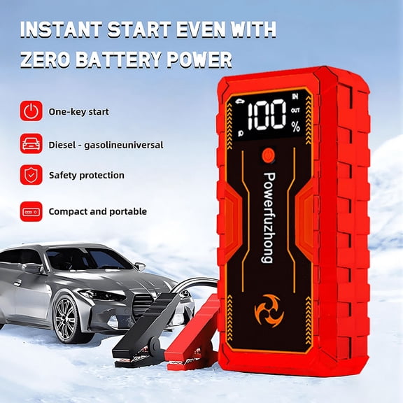 FZ-002 Automotive battery Jump starter, 1500A peak automotive jumper starter battery pack, suitable for 6.0L diesel and all gasoline engines, 12V portable jumper box, 3-mode flashlight (Red Wing)