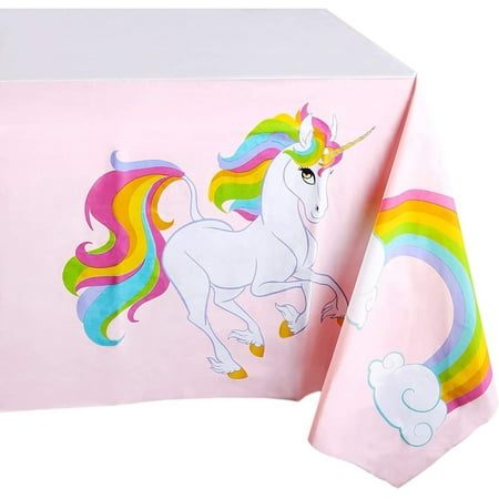 

Blue Panda Unicorn Rainbow Party Supplies- 3 Pack Disposable Plastic Rectangular Tablecloths Kids Birthday Table Cover Decorations in Pink White 54 x 108 inches