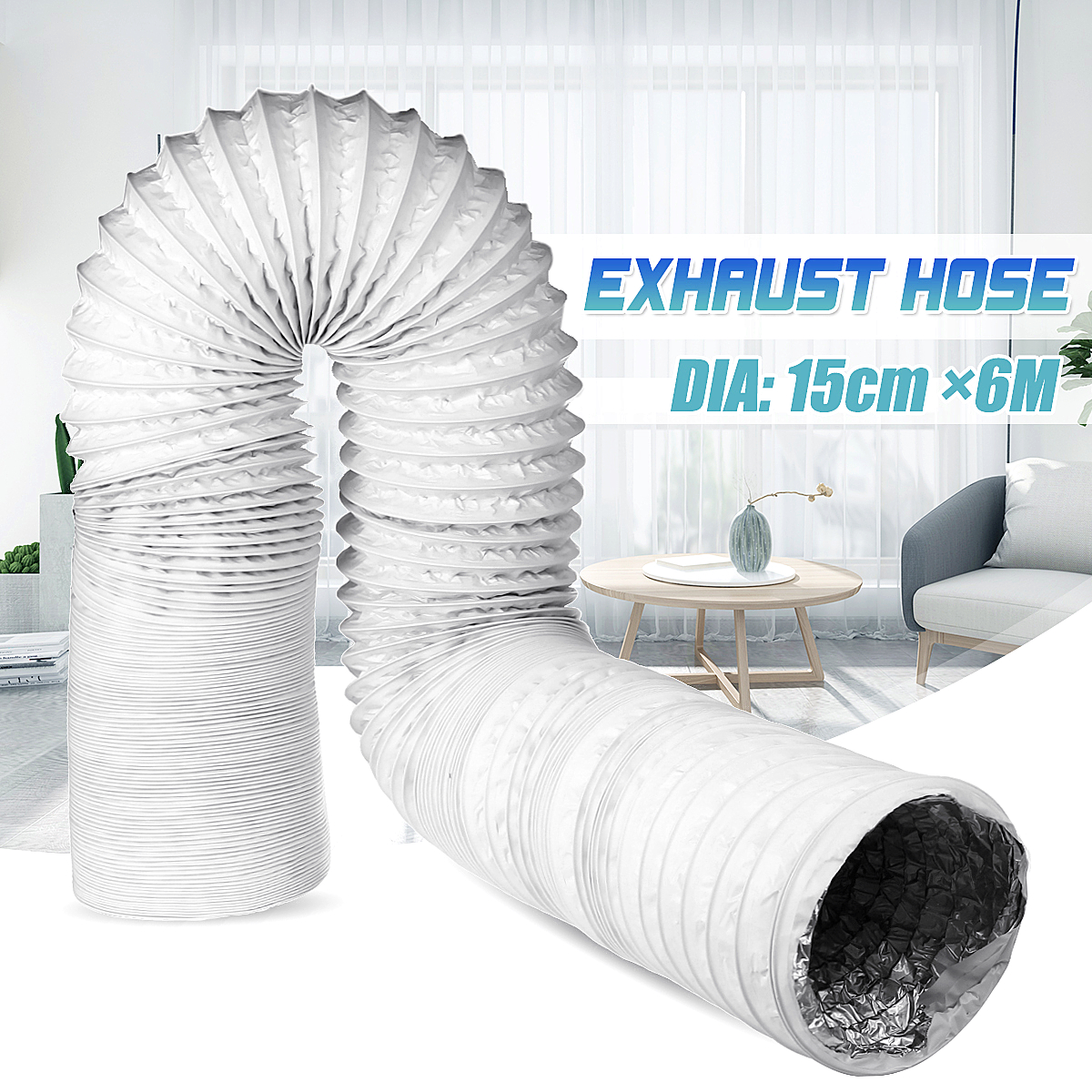 15cm*6M Flexible Air Conditioner Exhaust Hose Vent Tube Pipe 360