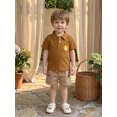 thumbnail image 5 of Cjfdfy Toddler Baby Boy Thanksgiving Outfit Infant Baby Boys Summer Fall Clothes Turkey Embroidery Lapel Neck Button Short Sleeve Shirt and Plaid Shorts 2Pcs Set, 5 of 9