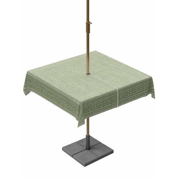 Outdoor Tablecloth with Umbrella Hole and Zipper, Cameo Green Retro Greek Key Square Table Cloth 60x60 Inch Waterproof Tablecloth, Geometric Greece Ancient Rustic Picnic Table Cover for Patio Camping