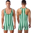thumbnail image 5 of YiZYiF Mens One Piece Striped Wrestling Singlet Boxer Bodysuit Weight Lifting Surfing Swim Leotard Green S, 5 of 6