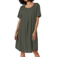 thumbnail image 1 of Women's Retro Loose Pocket Dress - Solid Color Round Neck - Linen Material - Perfect for Leisure and Vacation - Plus Size Available, 1 of 3