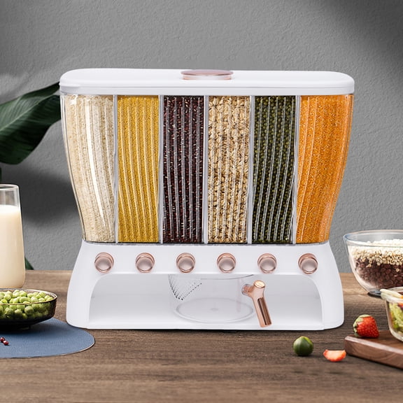 6 Compartments Dry Food Dispenser Multicolor Wall Mounted Beans Rice Flour Sugar Dispenser Kitchen Storage