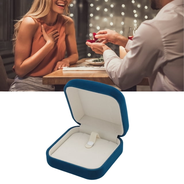 Jewelry Gift Box,Blue Velvet Jewelry Gift Box Case Soft Lining Elegant Design Rings Case Small and Portable Jewelry Display for Proposals Weddings