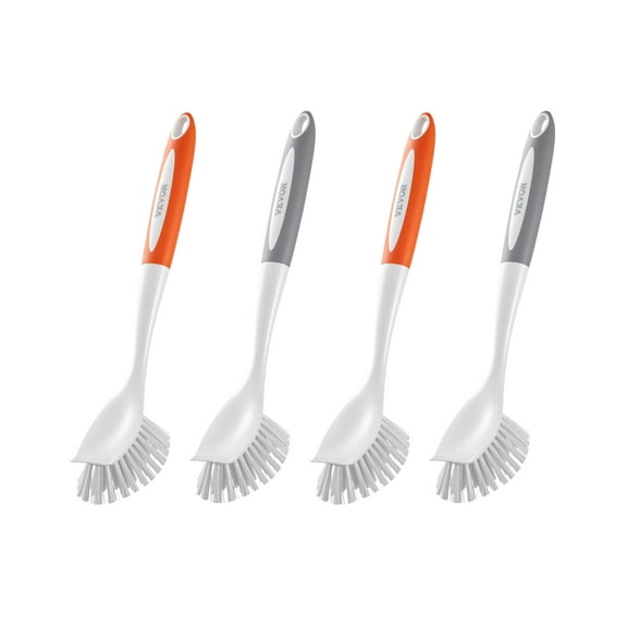 VEVOR Dish Brush, 4 Pack Kitchen Scrub Brushes with PP Handle, Dish Cleaning Brushes with Curved Bristles, Ideal for Pots, Pans, Sink and Stove, 2 Gray 2 Orange