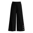 thumbnail image 4 of VEKDONE Women's Cotton Wide Leg Pants Side Button Split Loose Fit Long Pants Casual Vacation Beach Trousers with Pockets Black XL, 4 of 6