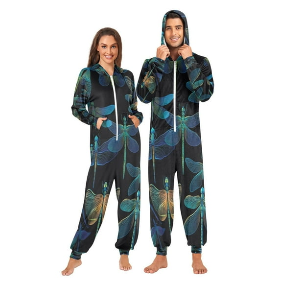 1-Pack Onesie Jumpsuits For Men&Women Winter One Piece Zipper Pajamas Playsuit Dragonfly