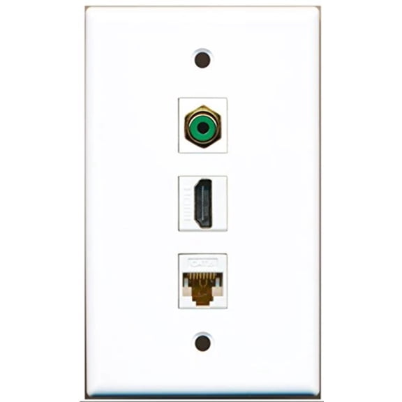 RiteAV - 1 Port HDMI and 1 Port RCA Green and 1 Port Cat6 Ethernet White Wall Plate